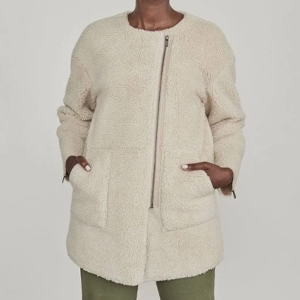 ELIZABETH AND JAMES Beige Faux Fur Sherpa Teddy Coat Size M